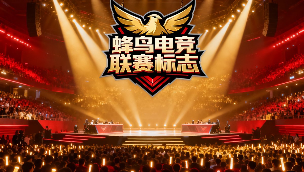 2024年秋季全国城市联赛宣传图，主视觉为一座灯火辉煌的电竞舞台，中央悬挂蜂鸟电竞联赛标志，台下观众席人山人海