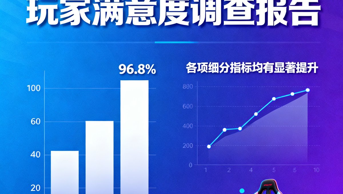 蜂鸟电竞2024年度玩家满意度调查报告封面，图表显示整体满意度达到96.8%，各项细分指标均有显著提升